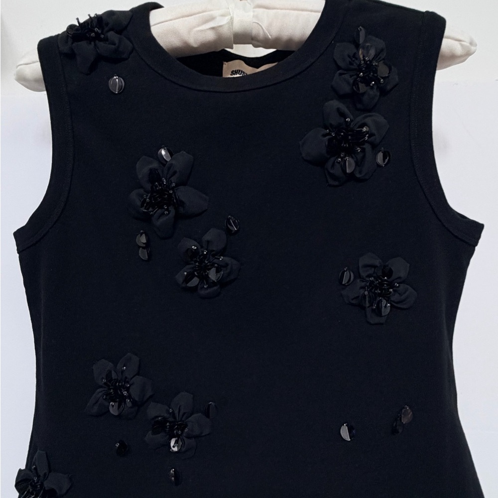 Shushu Tong Black Tank Top with Floral Accents